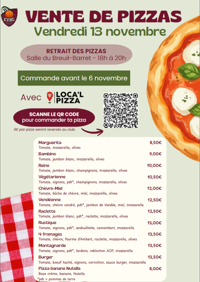 VENTE DE PIZZAS - Vendredi 13 novembre